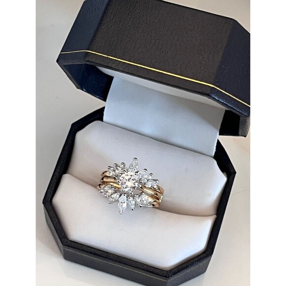 Vintage Wedding Ring Set  Size 9 Cubic Zirconia 14K Gold Plate Mid-Century 14F - Picture 11 of 12